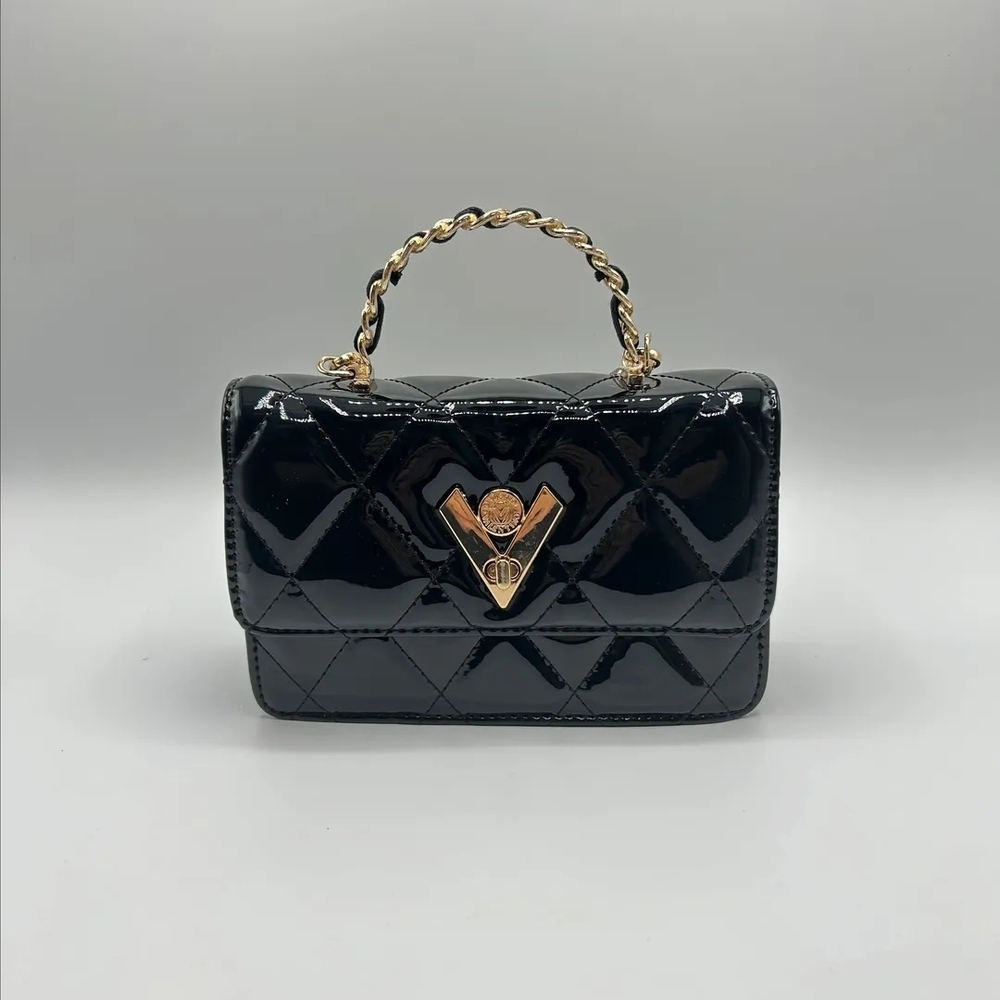 Valentino Orlandi Black Quilted Mini Bag with Gold Accents